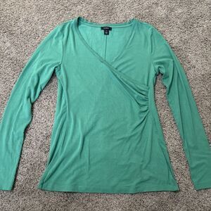 Anthropologie Halogen Blouse Top M Kelly Green Long Sleeve Cinched Waist Casual‎